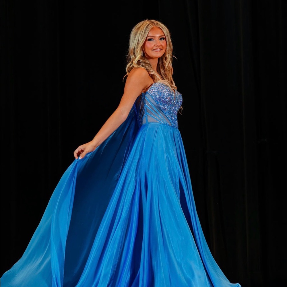 Johnathan Kayne Royal Blue Strapless Beaded Gown
